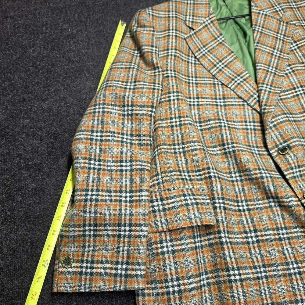 Master Crafted Vintage Plaid Wool Blazer Orange Green Check Sport Coat Mens 46